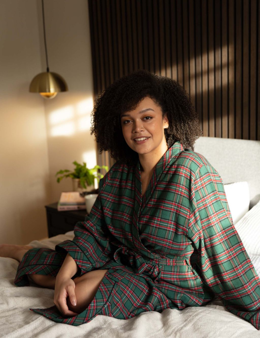 Pure Cotton Checked Long Dressing Gown image 1