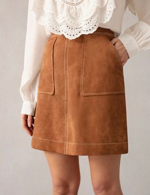 Ro&Zo Womens Suede Mini A-Line Skirt - 14 - Tan, Tan