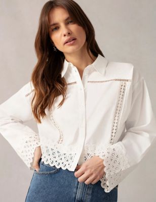 Ro&Zo Womens Pure Cotton Embroidered Collared Shirt - 16 - Ivory, Ivory