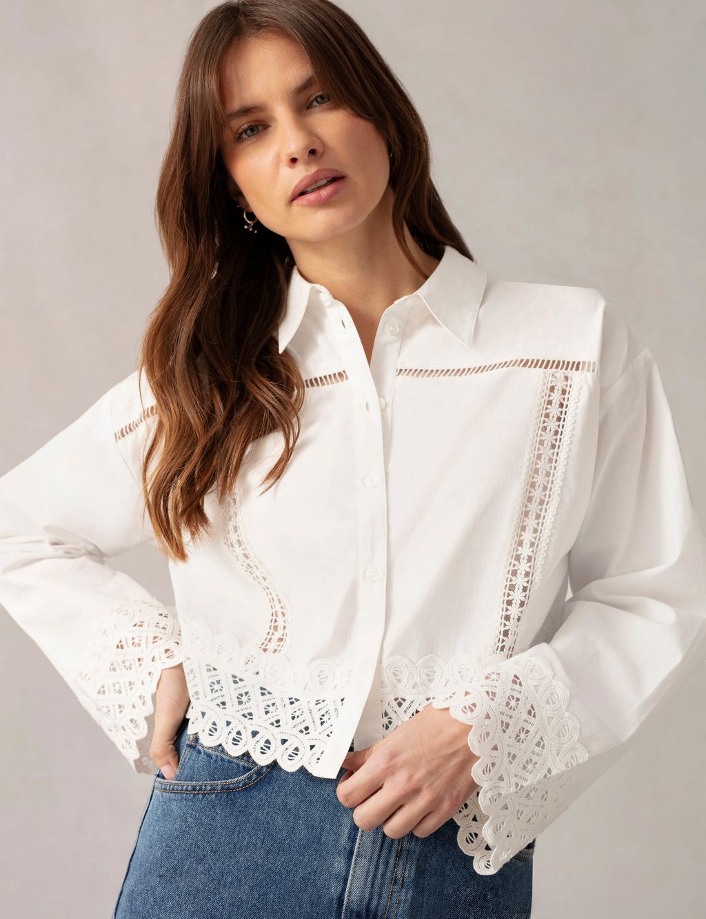 Pure Cotton Embroidered Collared Shirt