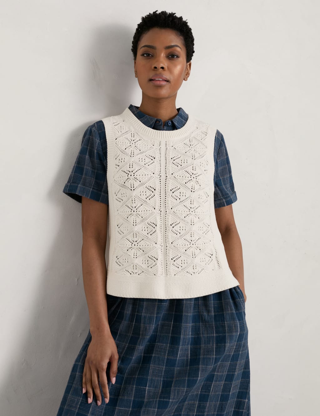 Pure Cotton Pointelle Round Neck Vest Top image 2