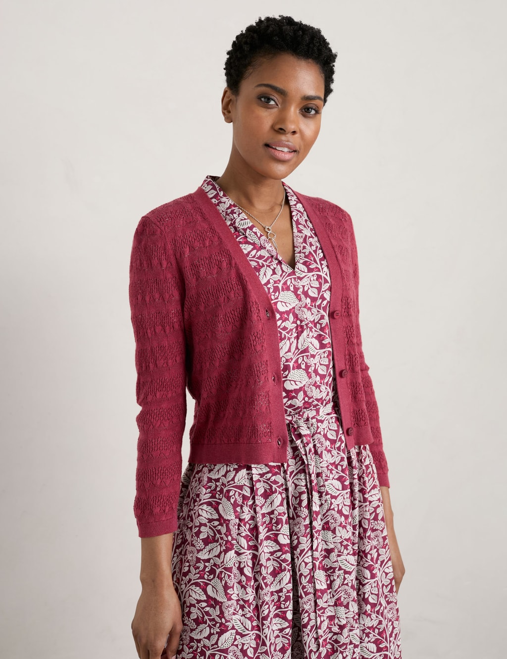 Pure Cotton Pointelle V-Neck Cardigan image 2