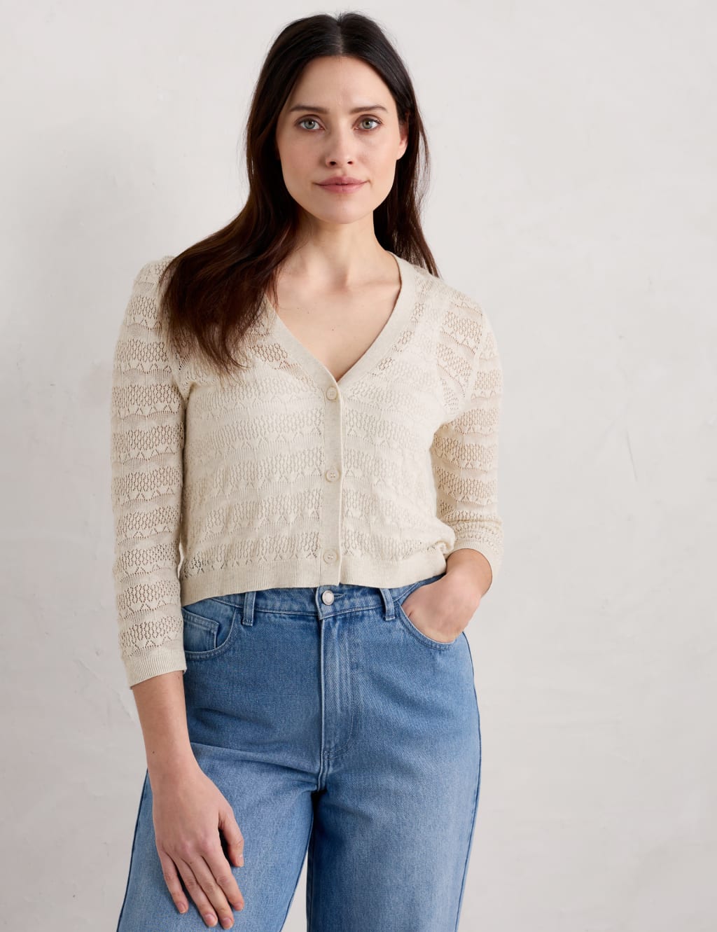 Pure Cotton Pointelle V-Neck Cardigan