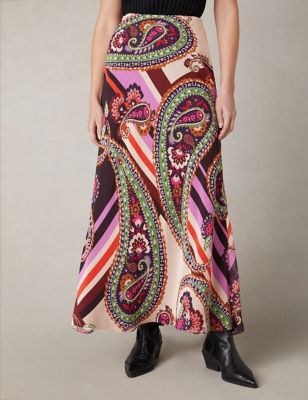 Ro&Zo Womens Paisley Maxi Slip Skirt - 14REG - Multi, Multi