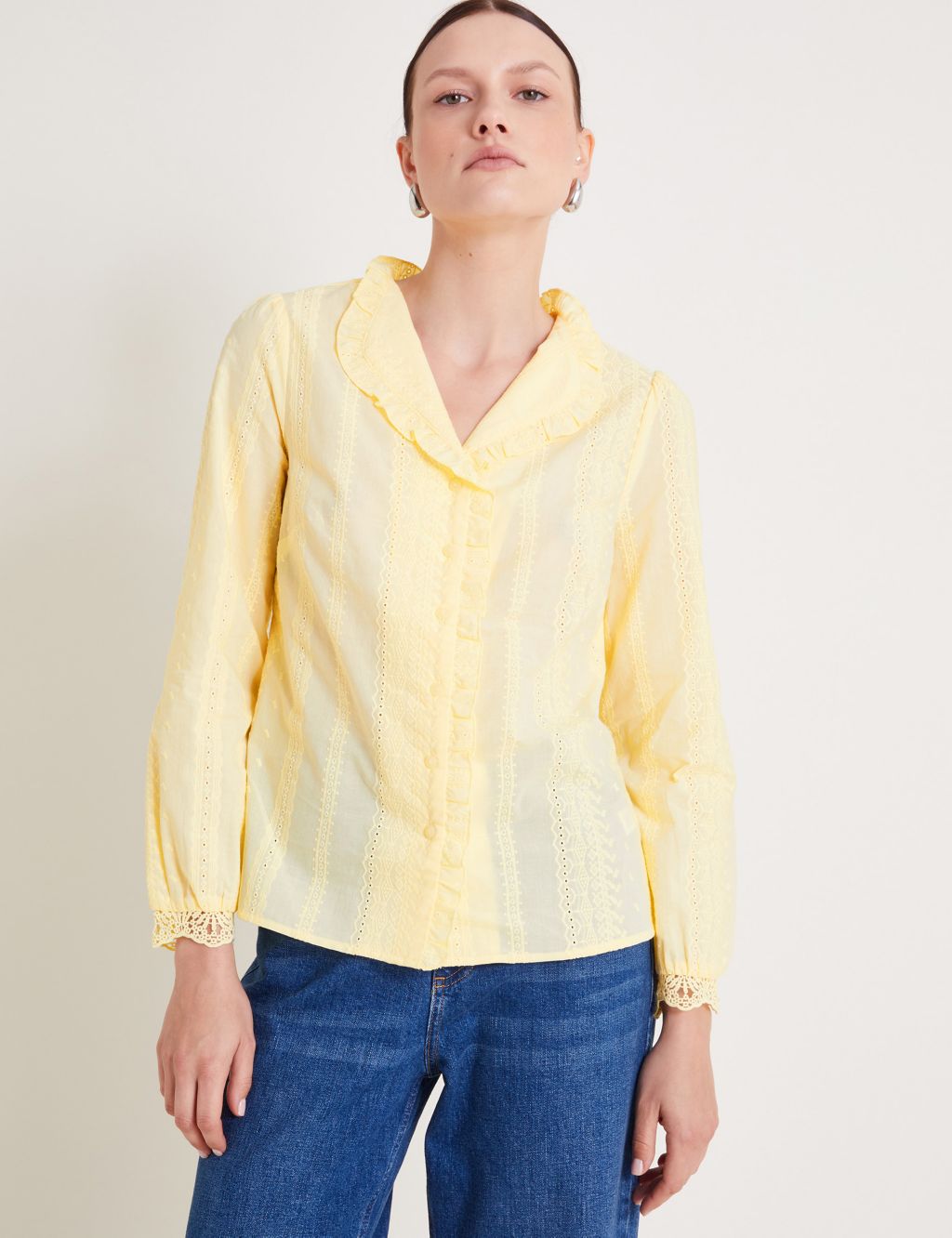 Pure Cotton Embroidered Collared Blouse