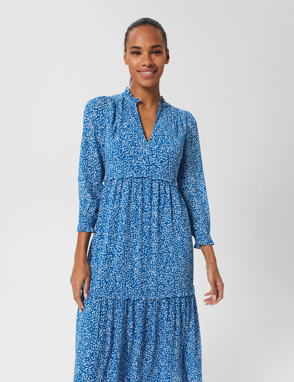 Printed V-Neck Midi Tiered Waisted Dress image 2