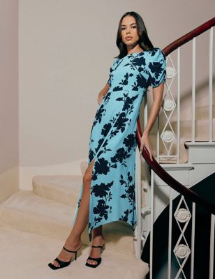 Ro&Zo Women's Floral Midi Waisted Dress - 16REG - Light Blue Mix, Light Blue Mix