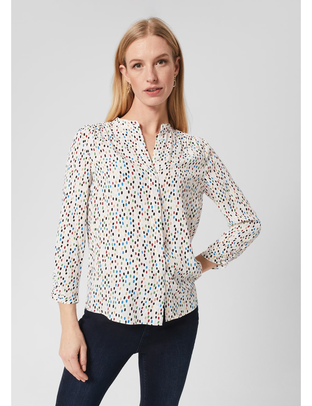 Spot Print Notch Neck Blouse image 1