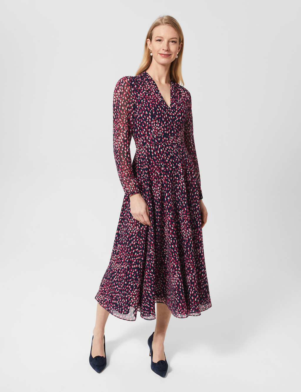Printed V-Neck Midi Waisted Dress image 1