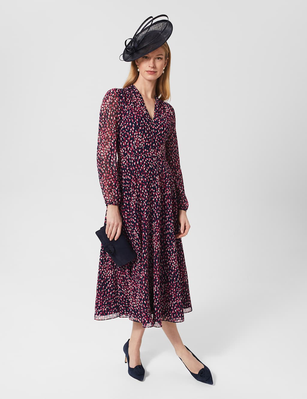 Printed V-Neck Midi Waisted Dress image 5