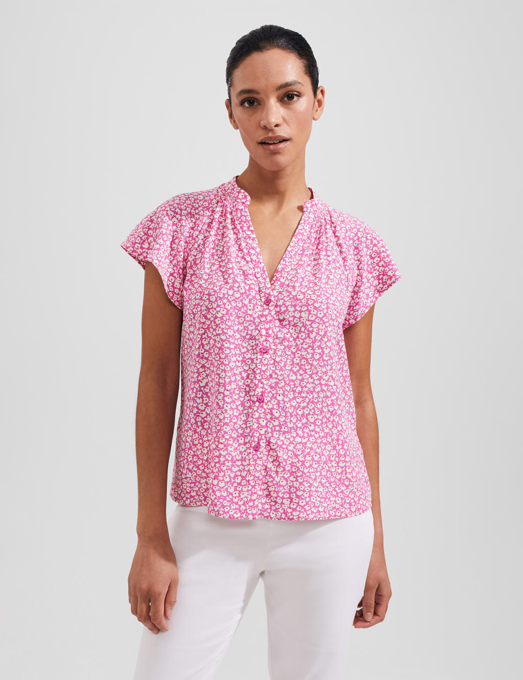 Printed V-Neck Angel Sleeve Blouse image 1