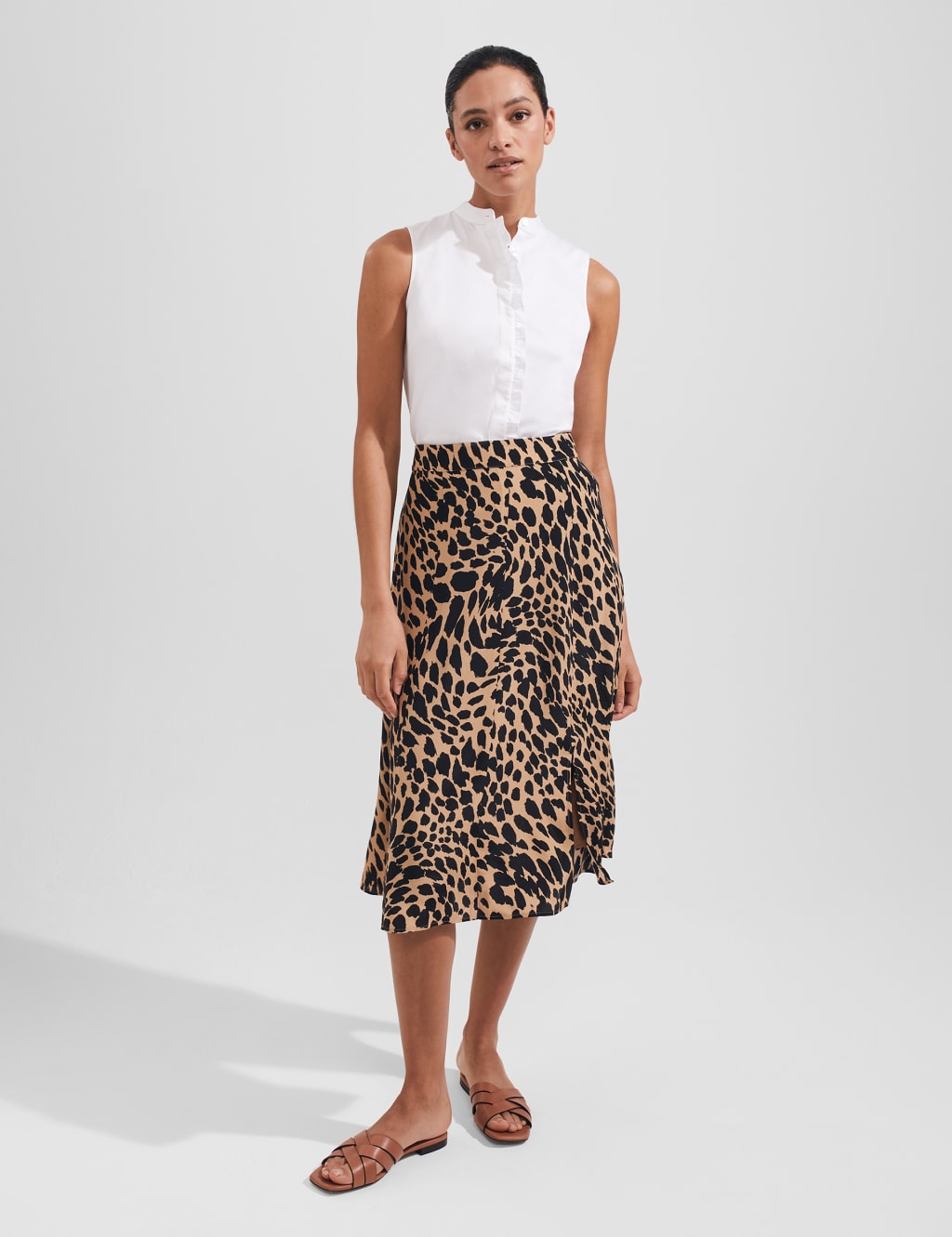 Animal Print Side Split Midi A-Line Skirt image 1