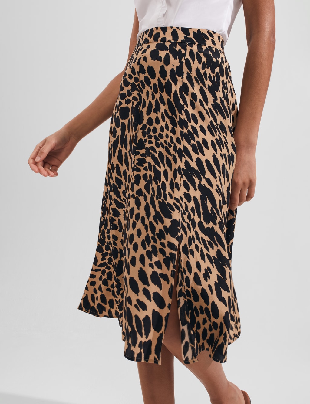 Animal Print Side Split Midi A-Line Skirt image 2