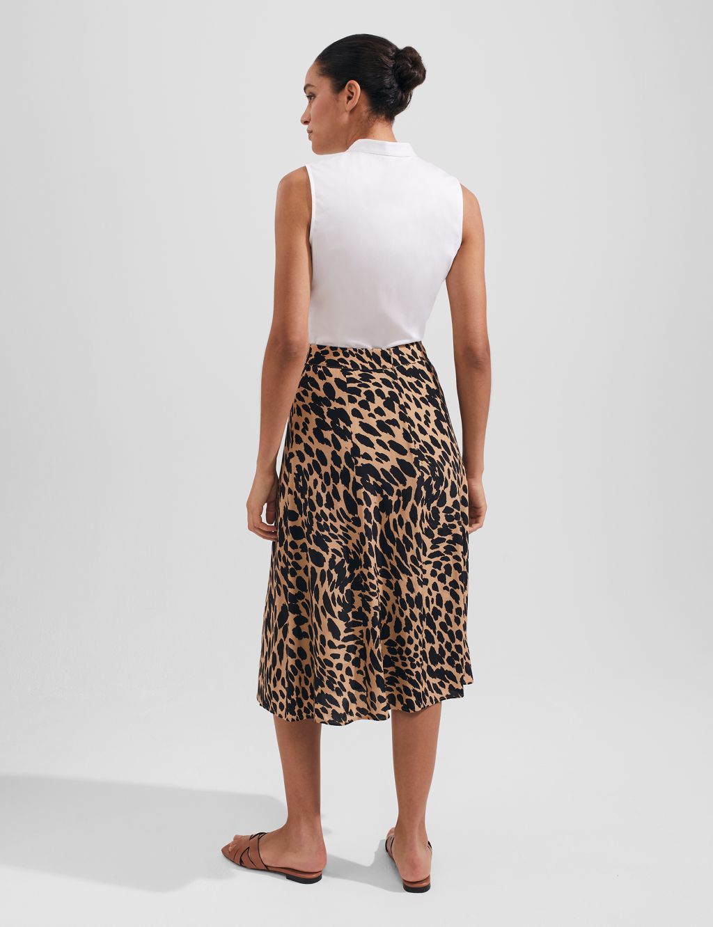 Animal Print Side Split Midi A-Line Skirt image 3