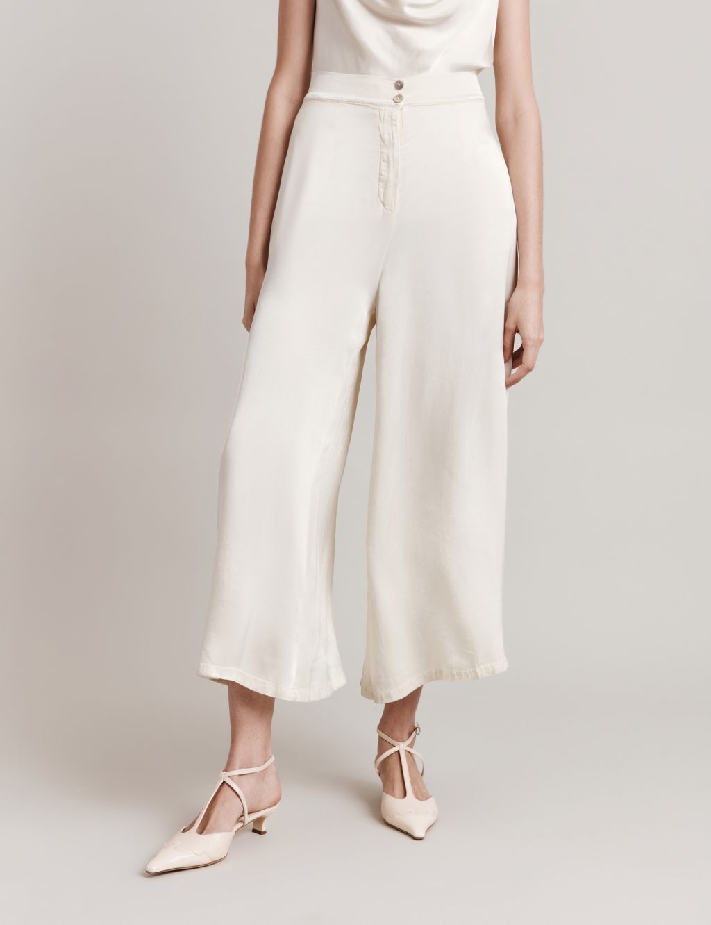 Satin Wide Leg Cropped Trousers