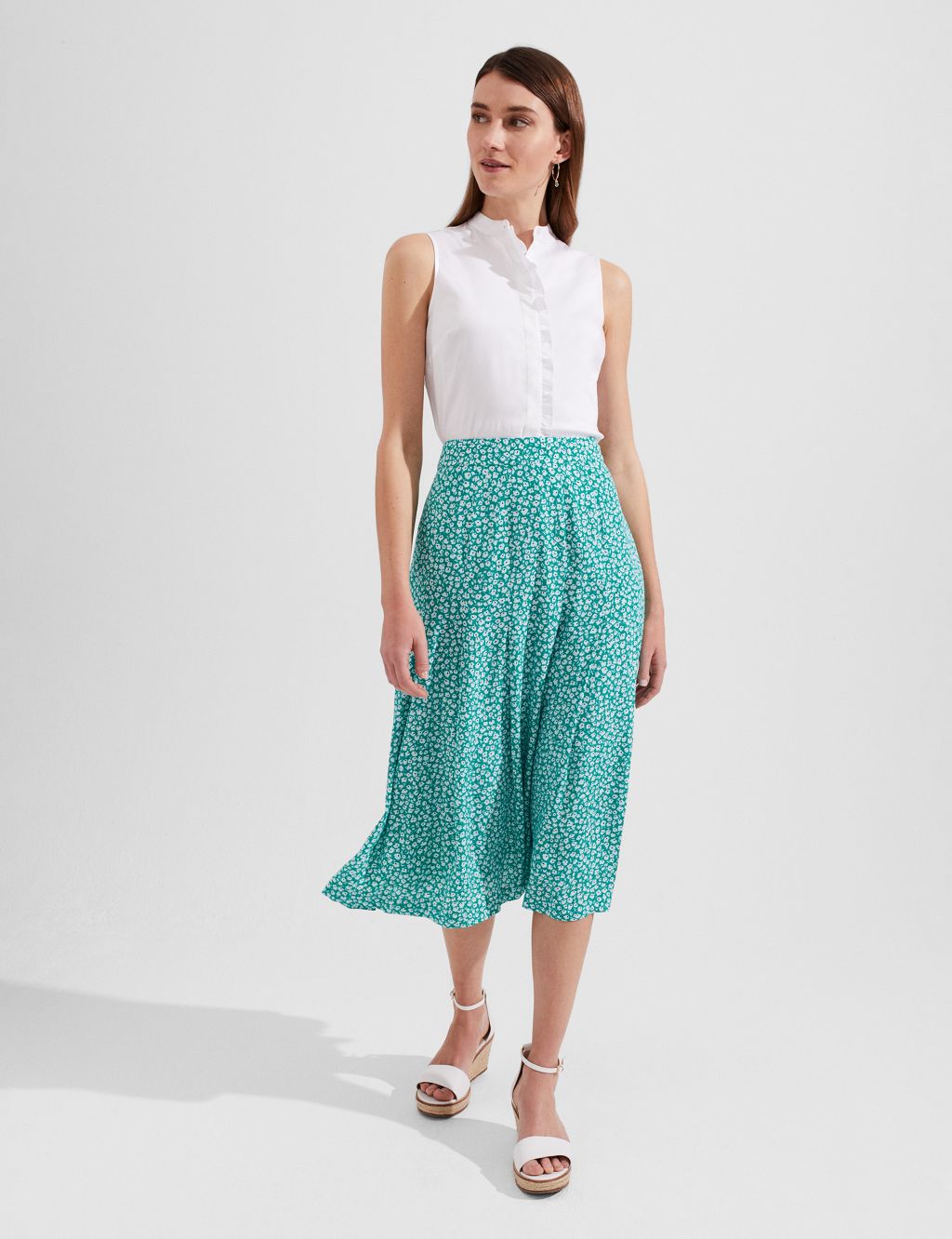 Floral Pleated Midi A-Line Skirt image 1