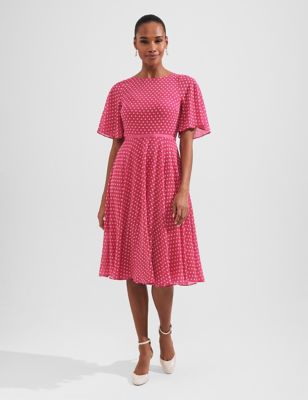 Hobbs Women's Polka Dot Knee Length Waisted Dress - 6 - Pink Mix, Pink Mix