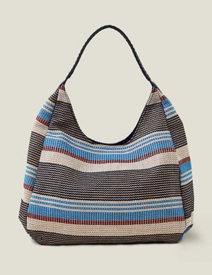Accessorize Women's Cotton Rich Woven Striped Shoulder Bag - Blue Mix, Blue Mix