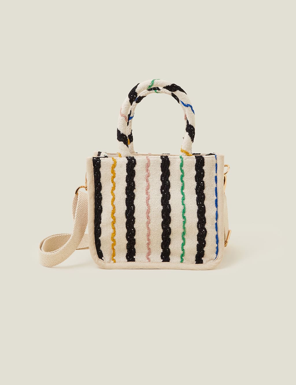 Pure Cotton Striped Cross Body Bag