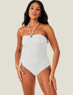 Accessorize Women's Ring Detail Bandeau Swimsuit - 12 - White, White