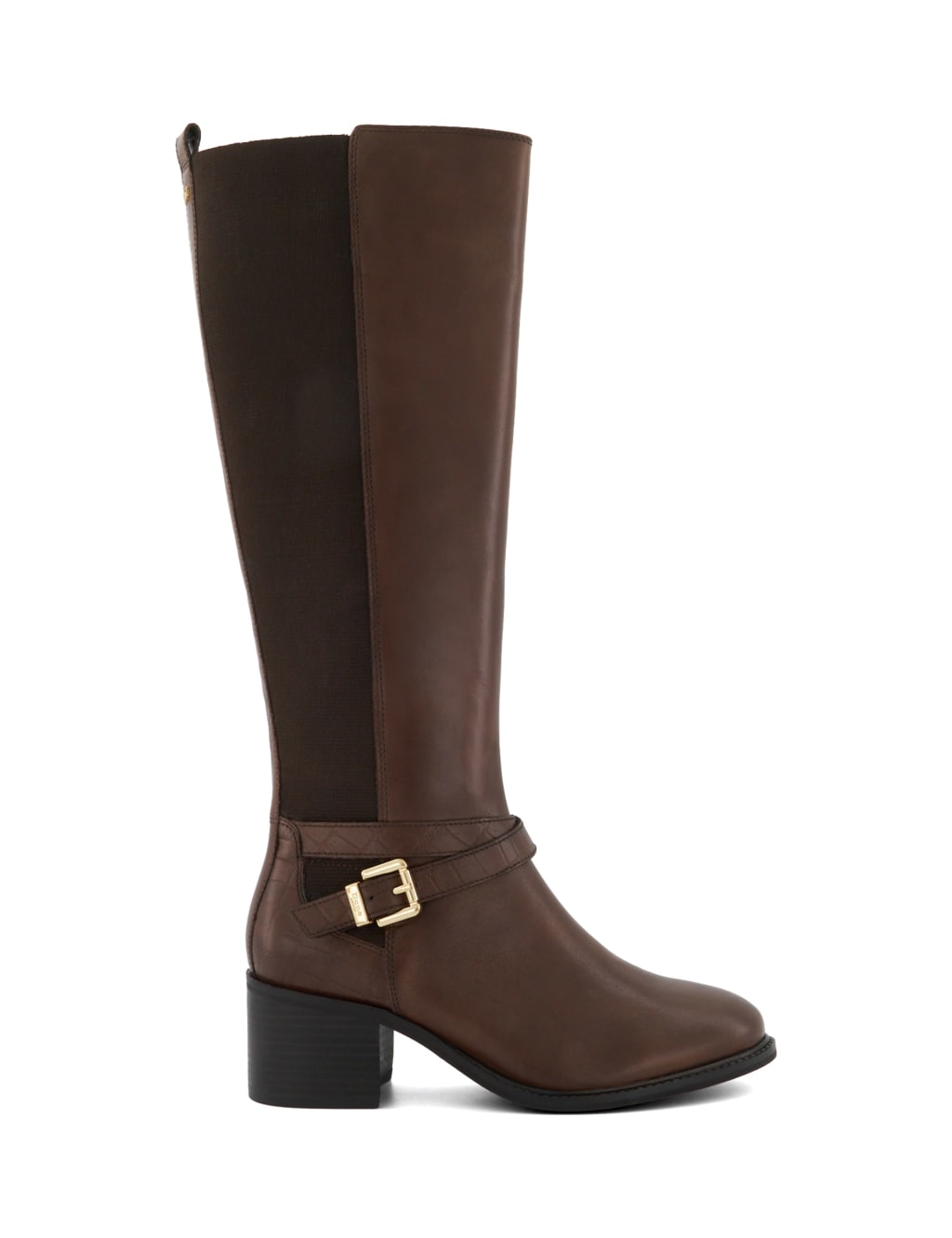 Leather Buckle Block Heel Knee High Boots image 1