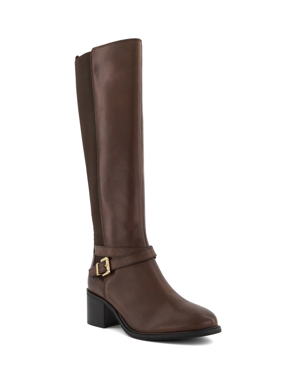 Leather Buckle Block Heel Knee High Boots image 2