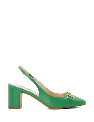 Dune London Womens Patent Bar Block Heel Slingback Shoes - 4 - Green, Green