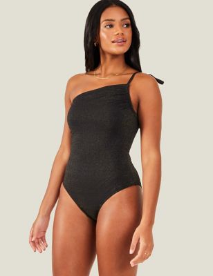 Accessorize Women's One Shoulder Swimsuit - 16 - Black, Black