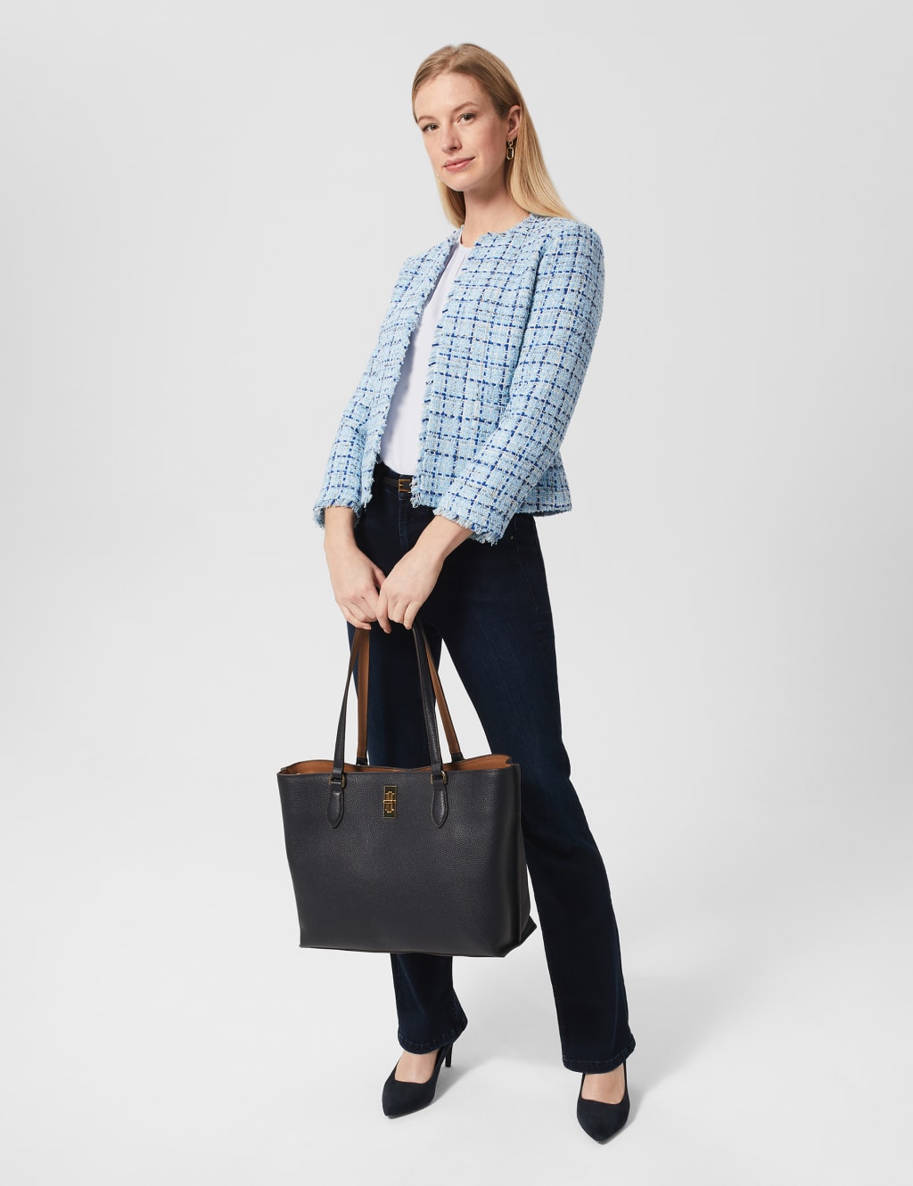 Tweed Checked Collarless Short Jacket image 4