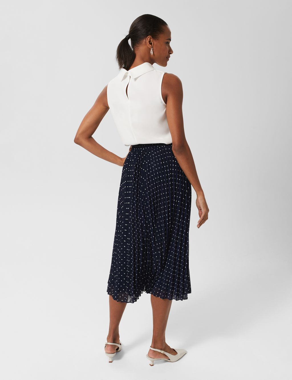 Polka Dot Pleated Midi A-Line Skirt image 2