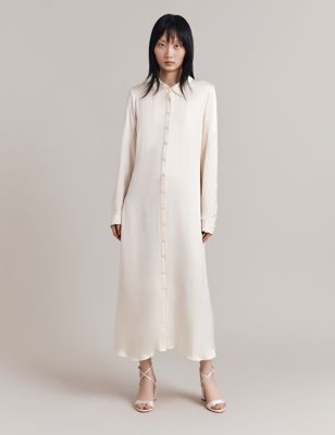 Ghost Women's Satin Button Through Maxi Shirt Dress - XS - Ivory, Ivory,Black