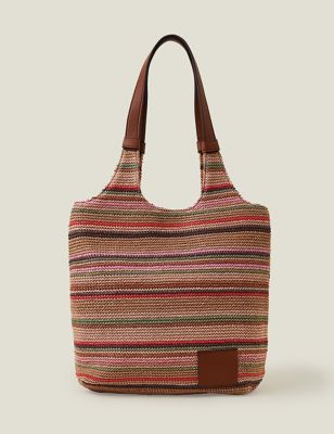Accessorize Women's Raffia Striped Shoulder Bag - Natural Mix, Natural Mix