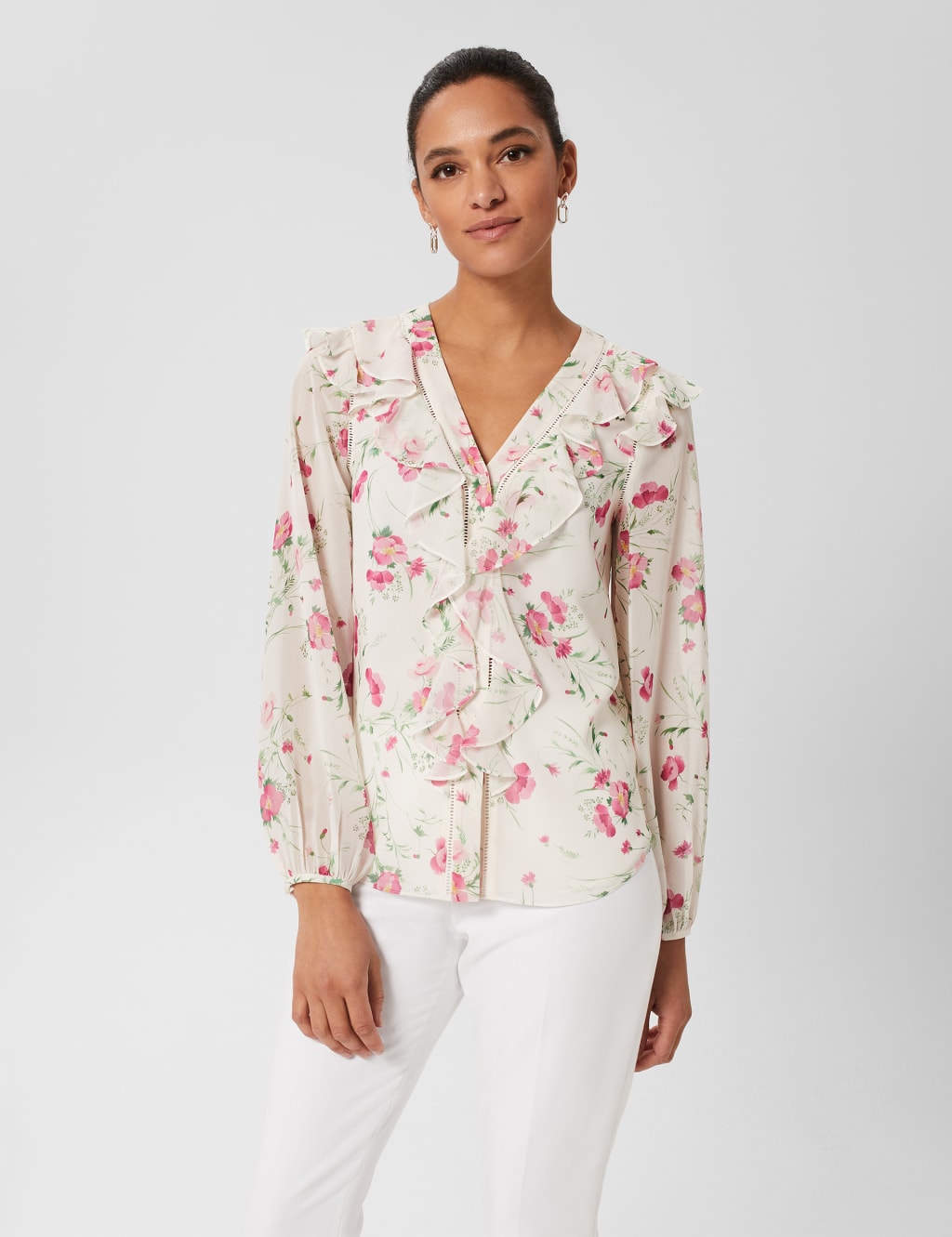 Floral V-Neck Ruffle Blouse image 1