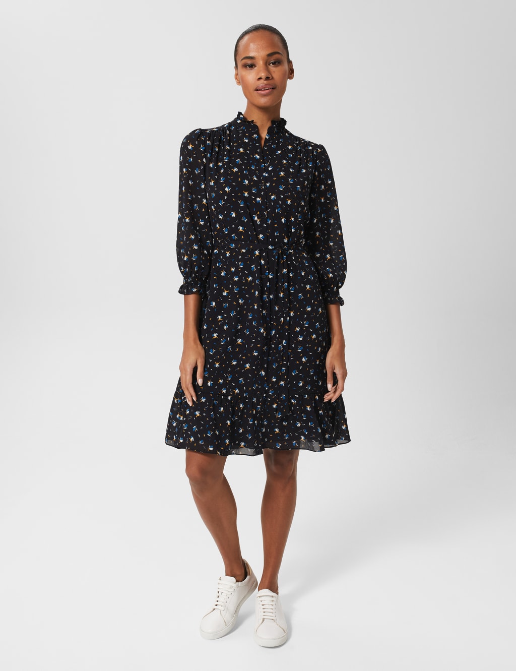 Floral High Neck Knee Length Shirt Dress image 1