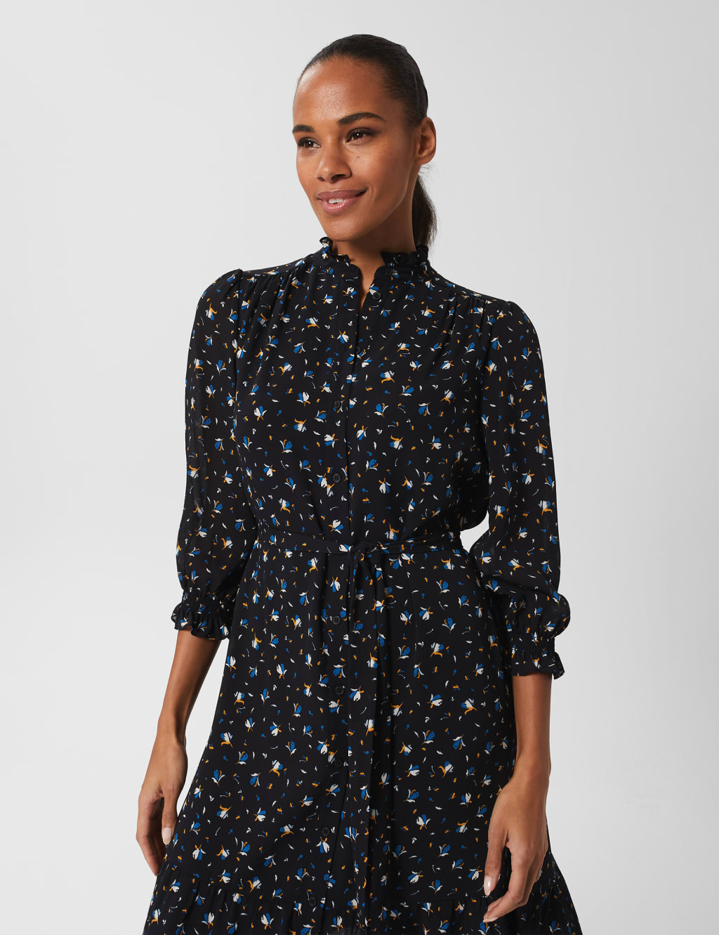 Floral High Neck Knee Length Shirt Dress image 2