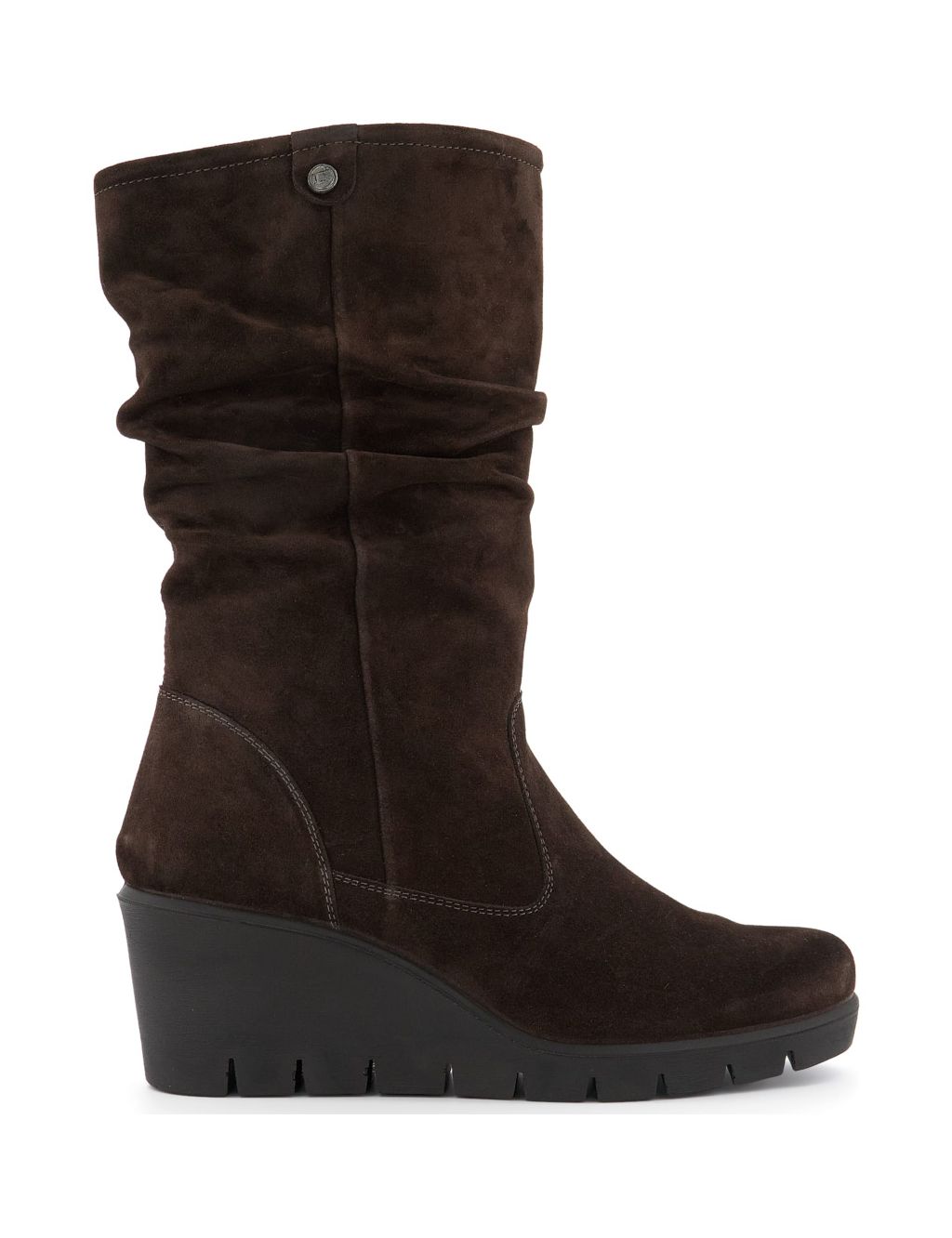 Suede Ruched Wedge Round Toe Boots image 1