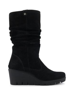 Suede Ruched Wedge Round Toe Boots | Dune London | M&S