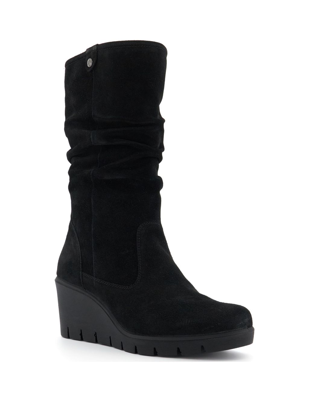 Suede Ruched Wedge Round Toe Boots image 2