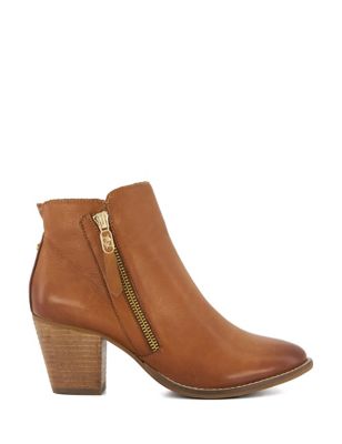 Dune London Womens Wide Fit Leather Block Heel Ankle Boots - 5 - Tan, Tan,Black