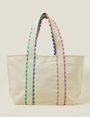 Accessorize Women's Pure Cotton Ricrac Tote Bag - Natural, Natural