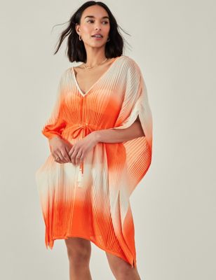 Accessorize Women's Ombre V-Neck Pleated Mini Kaftan Dress - XS - Orange Mix, Orange Mix