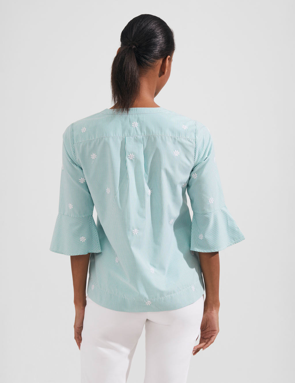 Striped Floral V-Neck Blouse with Cotton image 4