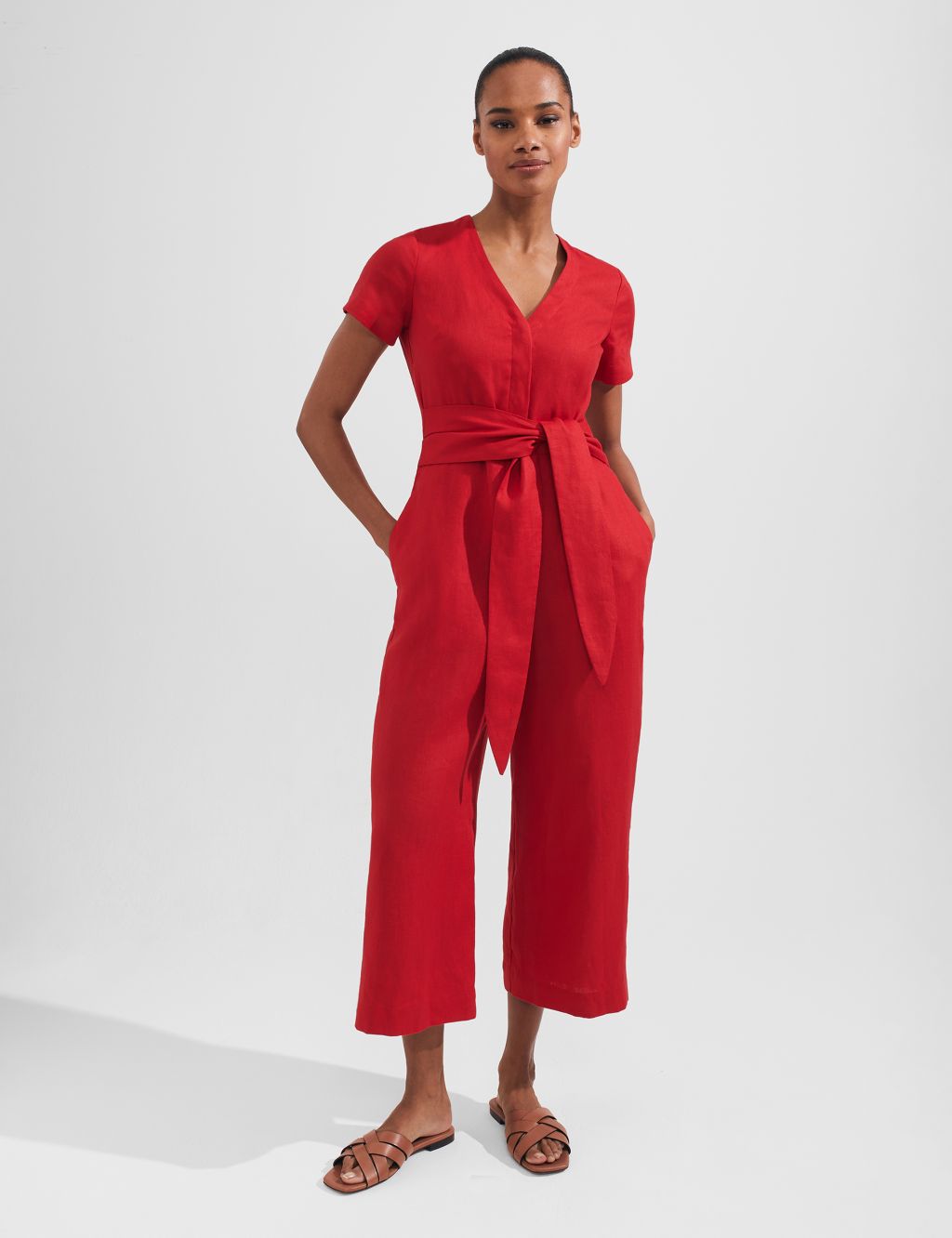 Pure Linen Belted Cropped Jumpsuit image 2