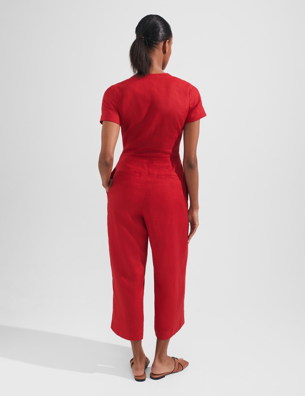 Pure Linen Belted Cropped Jumpsuit image 3