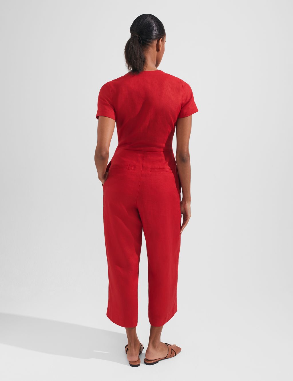 Pure Linen Belted Cropped Jumpsuit image 3