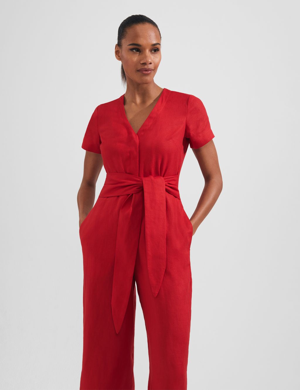 Pure Linen Belted Cropped Jumpsuit image 4