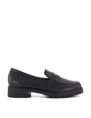 Dune London Women's Leather Slip On Loafers - 7 - Black, Black