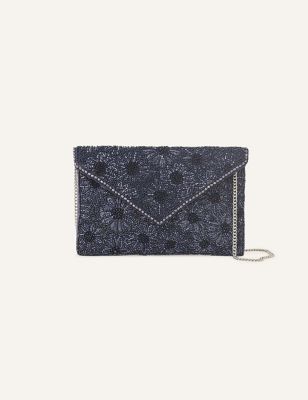 Accessorize Women's Beaded Chain Strap Clutch Bag - Navy, Navy,Silver