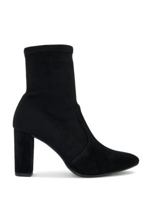 Dune London Women's Wide Fit Suede Block Heel Sock Boots - 5 - Black, Black