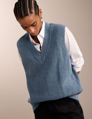 Baukjen Women's Merino Wool Blend V-Neck Knitted Vest - Blue Denim, Blue Denim